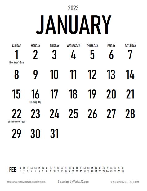 Print A 2023 Calendar Calendar 2023 With Federal Holidays