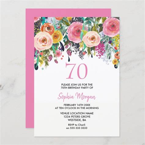 Womans Th Birthday Party Invite Pink Flowers Zazzle Com Th