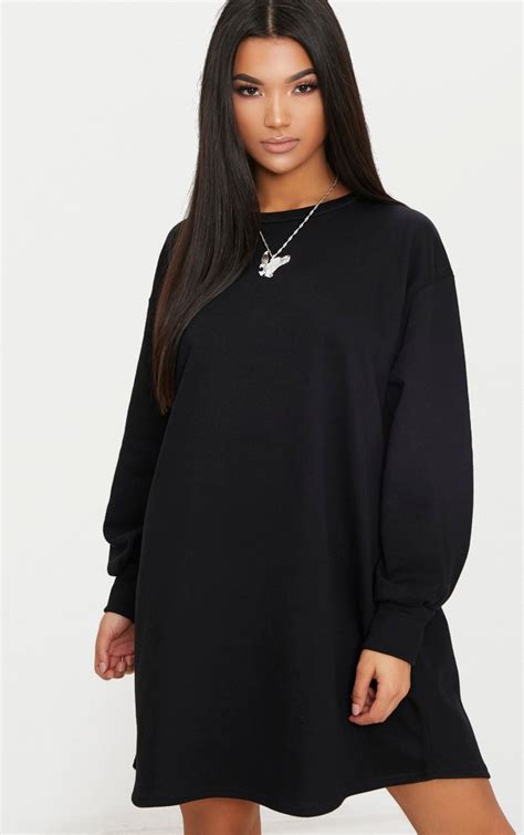 Black Oversized Sweater Dress Prettylittlething Ie