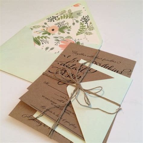 Whimsical Wedding Invitation Mint Floral Rustic Invite Deposit To