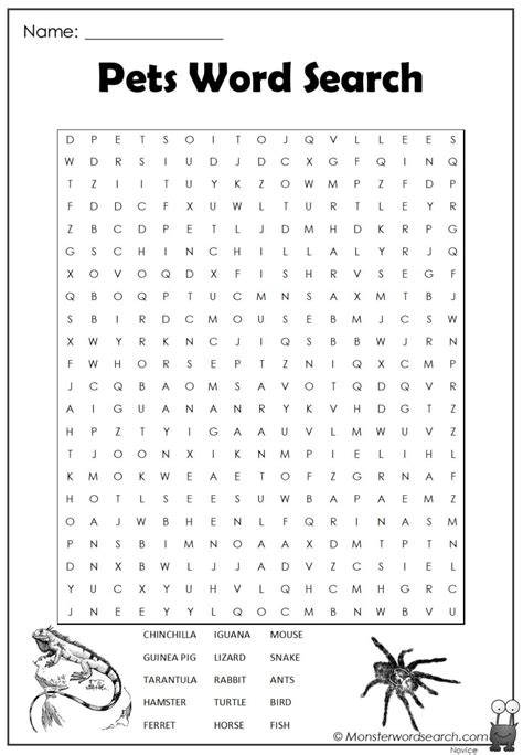 Pets Word Search Monster Word Search