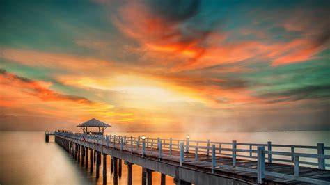 Pier Sunset Clouds Ocean Wallpaper 2560x1440 248025 Wallpaperup