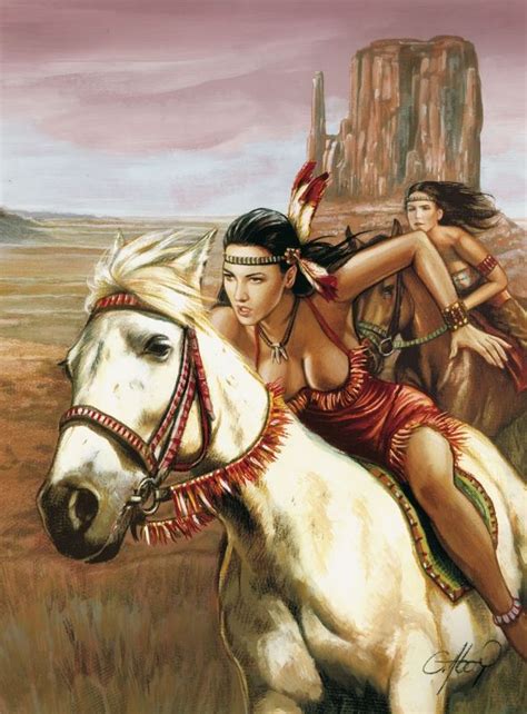Native American Women On Their Beautiful Steeds Native