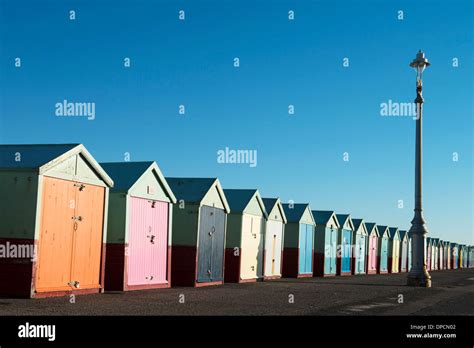 Colorful Beach Huts At Hove Near Brighton East Sussex Uk Stock Photo