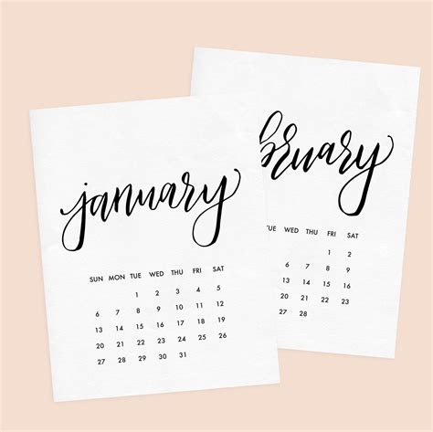 Small 2022 Printable Calendar Hand Lettered Black And White Etsy