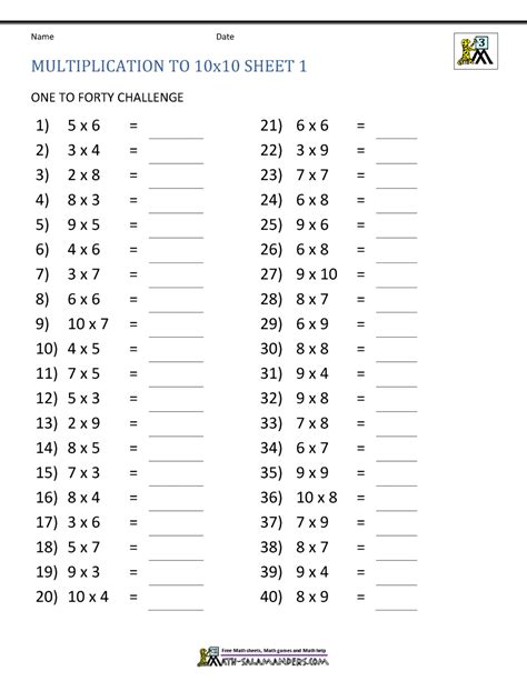 Multiplication Fact Worksheets Printable