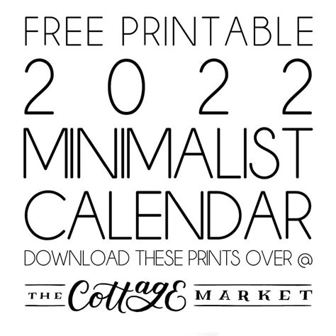 Free Printable 2022 Minimalist Calendar The Cottage Market