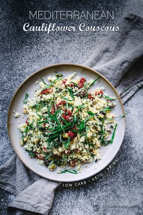 Cook the giant couscous in stock with some seasonal green veg. Low-Carb Mediterranean Cauliflower Couscous | Recipe ...