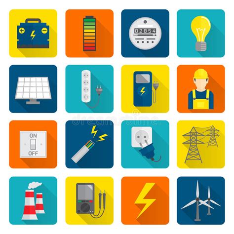 Electricity And Energy Icon Set Stock Vector Illustration Of Button