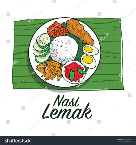 Vektor Stok Nasi Lemak Traditional Malay Rice Dish Tanpa Royalti