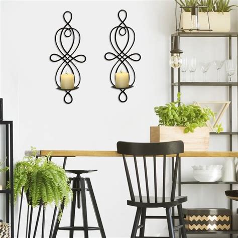 Adeco Brown Iron Vertical Wall Hanging Candle Holder Sconce Set Of 2
