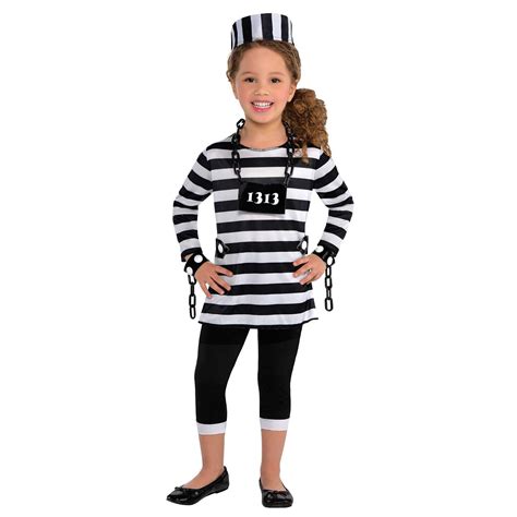 Kids Girls Teen Trouble Maker Prisoner Convict Robber Stripy Fancy