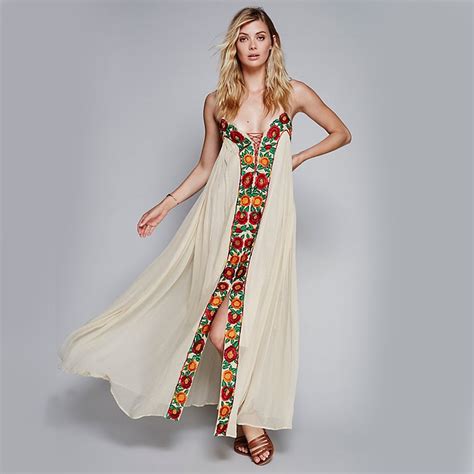 Buy Floral Embroidery Boho Maxi Dresses Summer