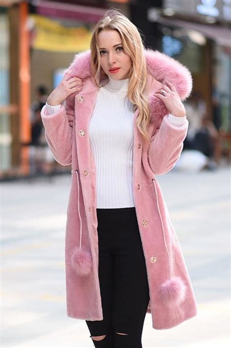 Womens Pink Long Wool Faux Fur Coat Just Pink About It Faux Fur