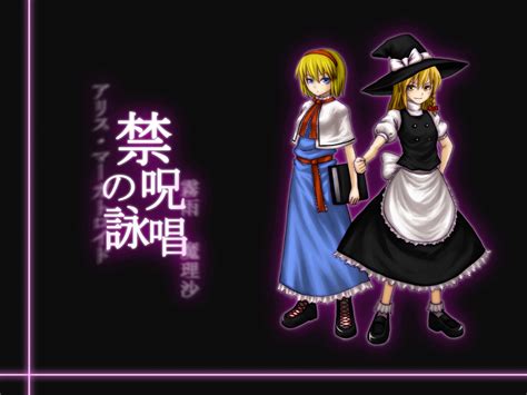 2girls Alice Margatroid Blonde Hair Blue Eyes Book Dress Hat Katagi Ren Kirisame Marisa Long