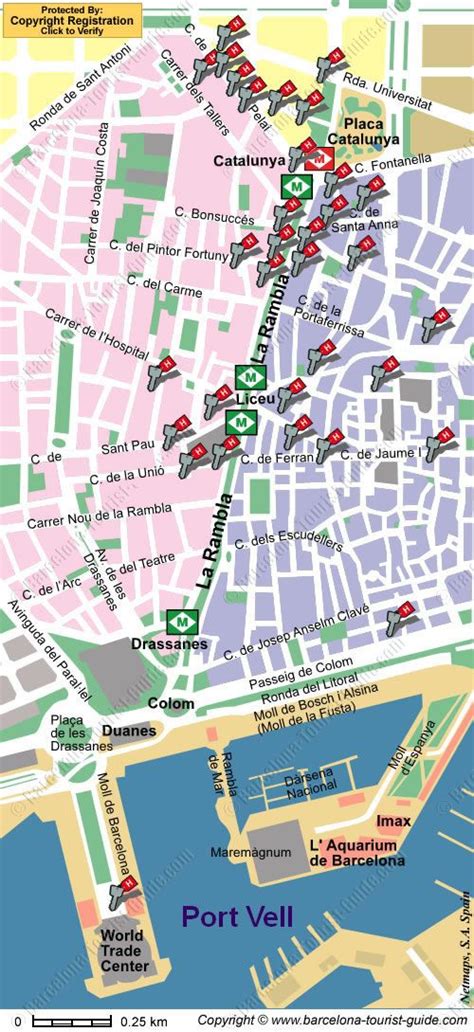 The map shows a city map of barcelona with expressways, main roads and streets, zoom out to find the location of barcelona's el prat airport (iata code: Location Map For The La Rambla in Barcelona, Spain ...