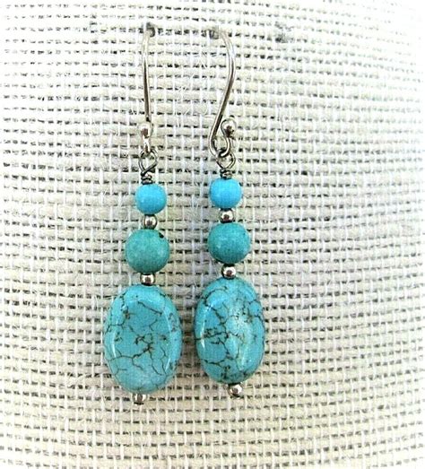 Turquoise Ovals Rounds Sterling Silver Drop Earrings Ebay
