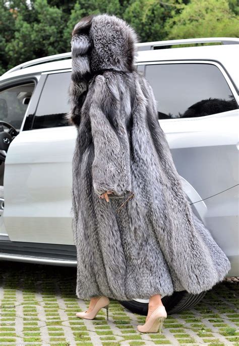 fl hooded silver fox fur coat long fur coat fur coat fur street style