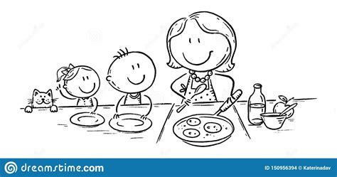 I completely forgot (come) here when i was a kid. Kids Are Waiting For Pancakes Mother Is Cooking, Doodle ...