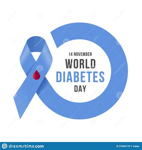 World Diabetes Day Drop Blood Sign On Blue Ribbon Sign With Roll Made