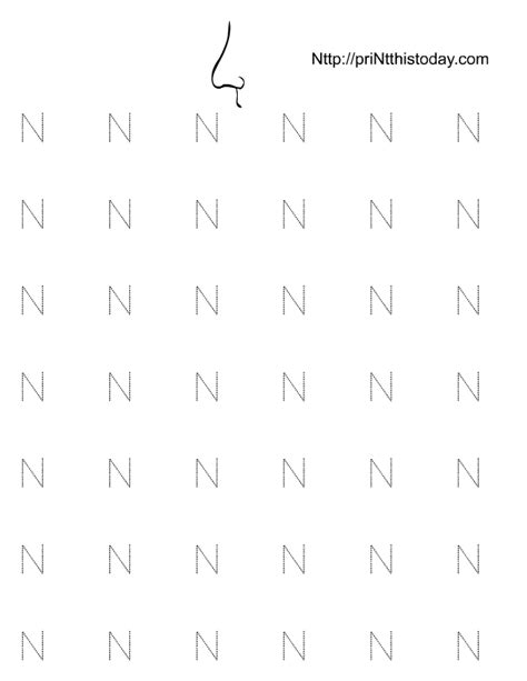 Alphabet N tracing worksheets for preschool and Kindergarten
