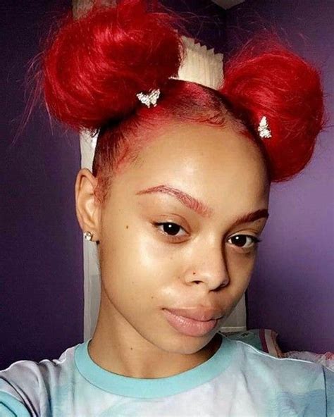 buns and red image dyed natural hair colored hair tips beautiful hair color