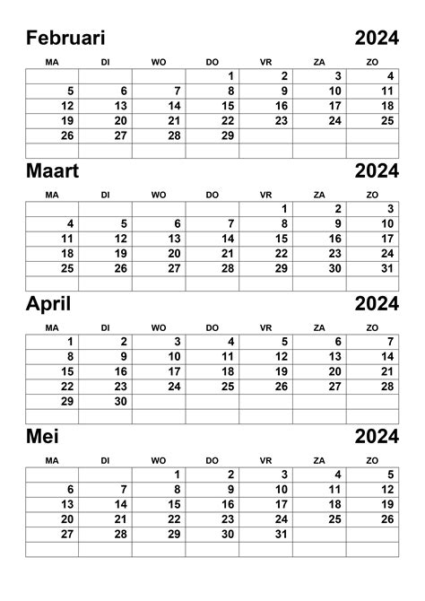 Kalender Februari Maart April Mei 2024