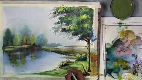 Good old crayons might be more versatile than … Acrylic Painting : Landscape | step by step lake, tree ...