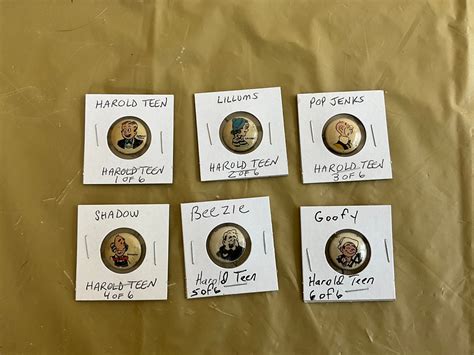 Kelloggs Pep Pins 1945 1946 Complete Set Of 6 Comic Harold Teen Incl