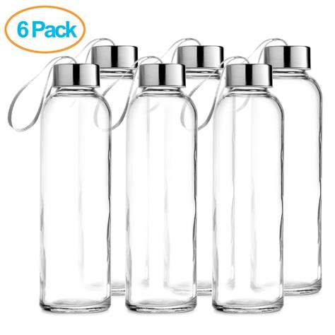 chef s star glass water bottle 6 pack 18oz stainless steel caps with carrying loops visit