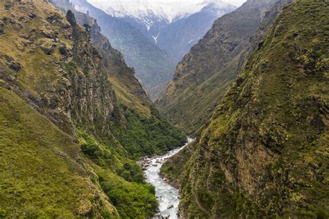 Steep Rugged River Valley Landscape In The Mountains Himalaya Nepal