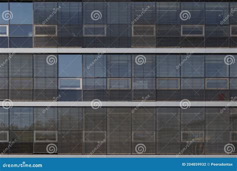 Facade Of Modern Building With Detail Horizontal Outer Louver And