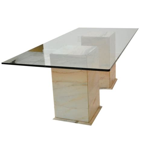 Modern Style Glass Top Marble Pedestal Dining Table Dining Table
