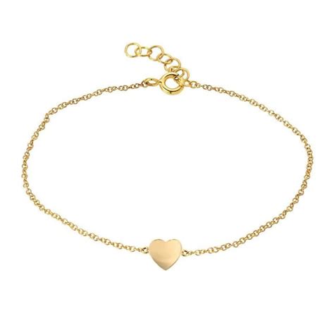 14k Gold Heart Bracelet Solid Gold Heart Etsy