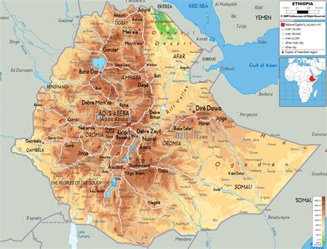 Large Detailed Physical Map Of Ethiopia With All Roads Cities And