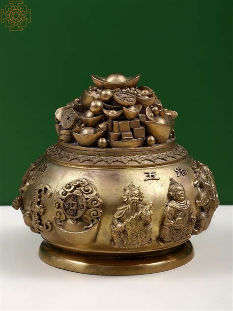 6 Bronze Feng Shui Wealth Pot Superfine Exotic India Art