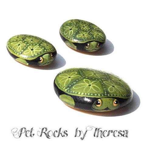 Set Of 3 Painted Turtle Rocks Miniature Turtle Fairy Garden