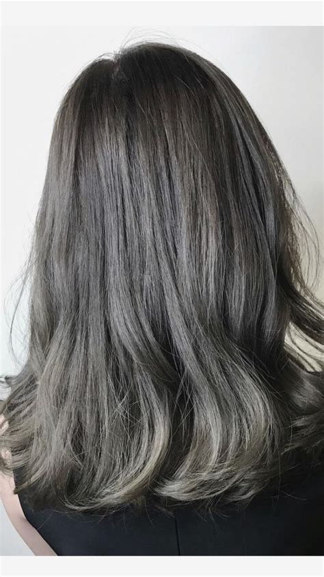 The color is vivid, saturated. Ash brown grey hair color balayage ombre | Ash green hair ...