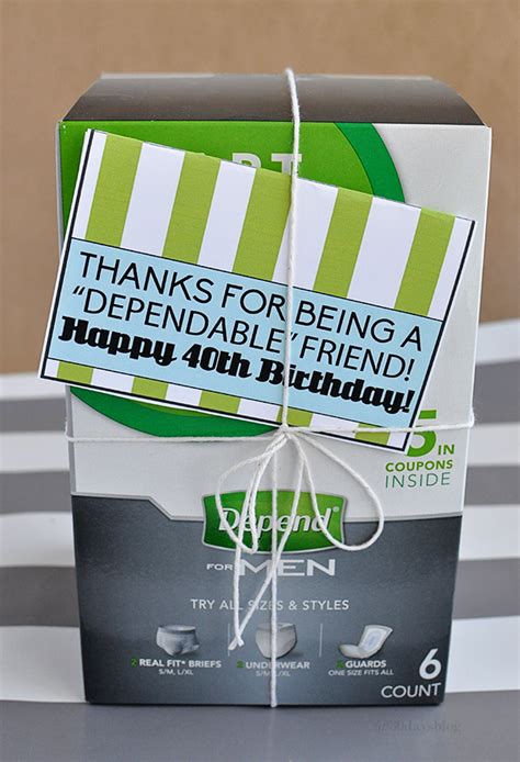 This is a birthday worthy of a huge celebration, so show him how much you care with one of our unique 40th birthday gifts for men. Birthday Gifts for Him: Depends Printable | Birthday gift ...