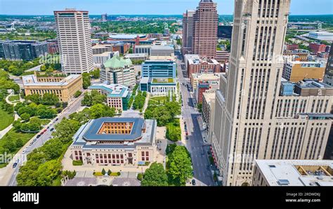 Main Street In Downtown Columbus Ohio Aerial Sky View Of City With