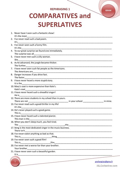 Rephrasing Comparatives And Superl English Esl Worksheets Pdf Doc