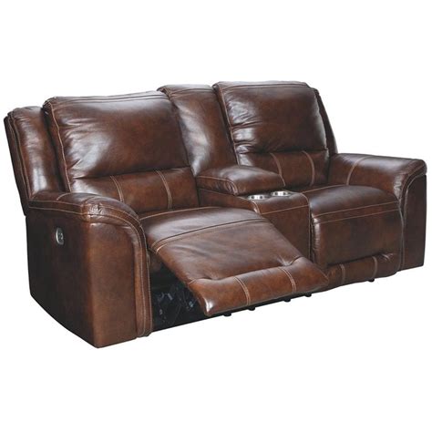 Ashley Furniture Catanzaro Leather Power Reclining Loveseat In Mahogany