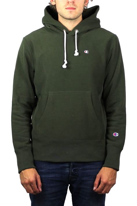 Where authentic sports apparel lives, since 1919: Champion Reverse Weave Hooded Sweatshirt (Olive) | ThirtySix