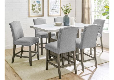 Grayson Grey Marble Top Counter Dining Set W 6 Chairs Ivan Smith Furniture