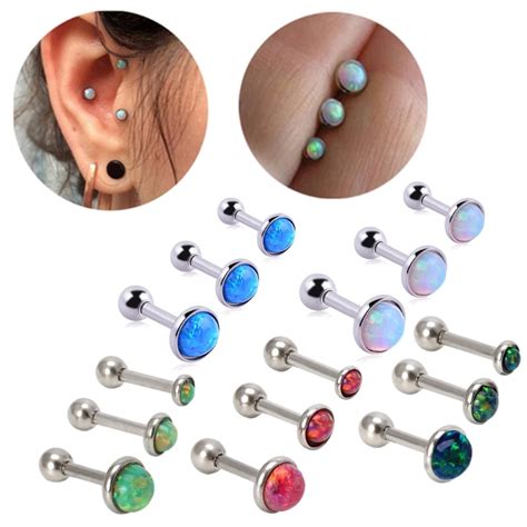 Javrick Pcs Titanium Opal Stud Earrings Tragus Cartilage Barbell