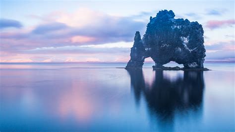 Wallpaper Sea Ocean Rock Sky Hvitserkur Iceland 4k