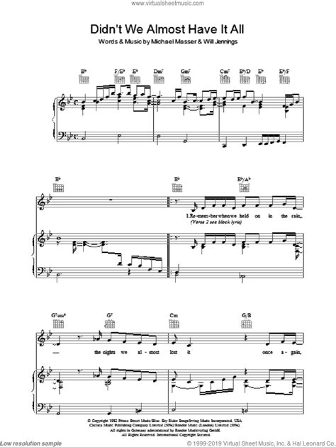Didnt We Almost Have It All Sheet Music For Voice Piano Or Guitar V2