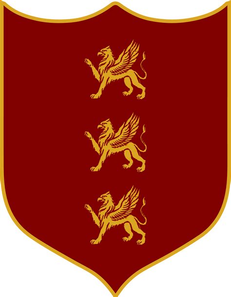Fictional Coat of arms with golden three griffins on a red background ...