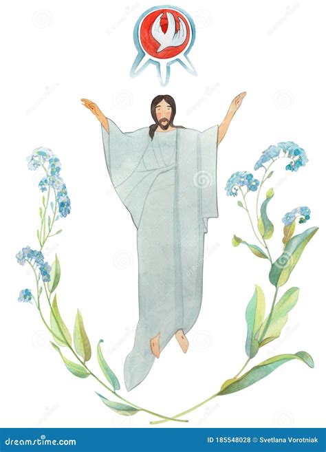 Watercolor Christian Postcard Jesus Christ And The Holy Spirit In The