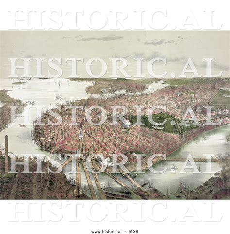 Historical Painting Of An Aerial View Of Boston As Seen From The North